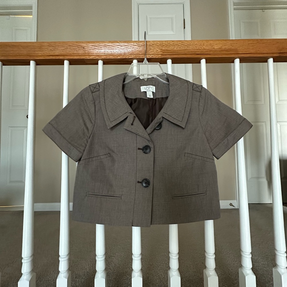 LOFT Short Sleeve Cropped Jacket in Taupe